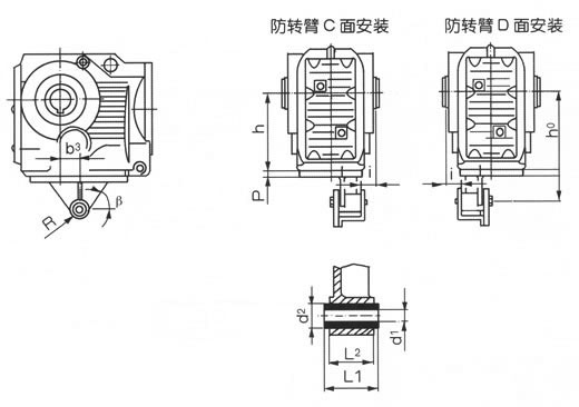 YCZJ系列斜齒輪-螺旋錐齒輪減速三相異步電動(dòng)機(jī)扭矩臂尺寸